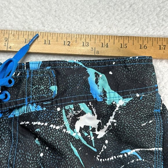 Speedo Men's Swim Trunks Tie Elastic Back Waist Size S Black Blue Beach - Picture 6 of 8